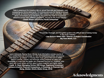 The references made about the book Raising music Money by Jason Edmonds from various professionals in the entertainment industry